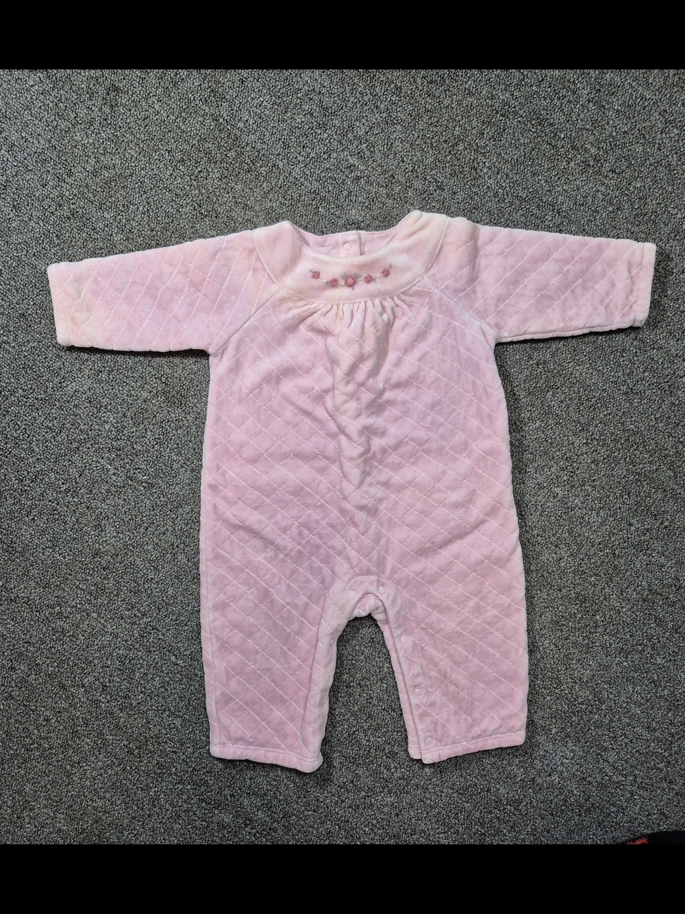 Janie and Jack Layette Pink Quilted Velour Romper 3-6 Months Embroidered Roses